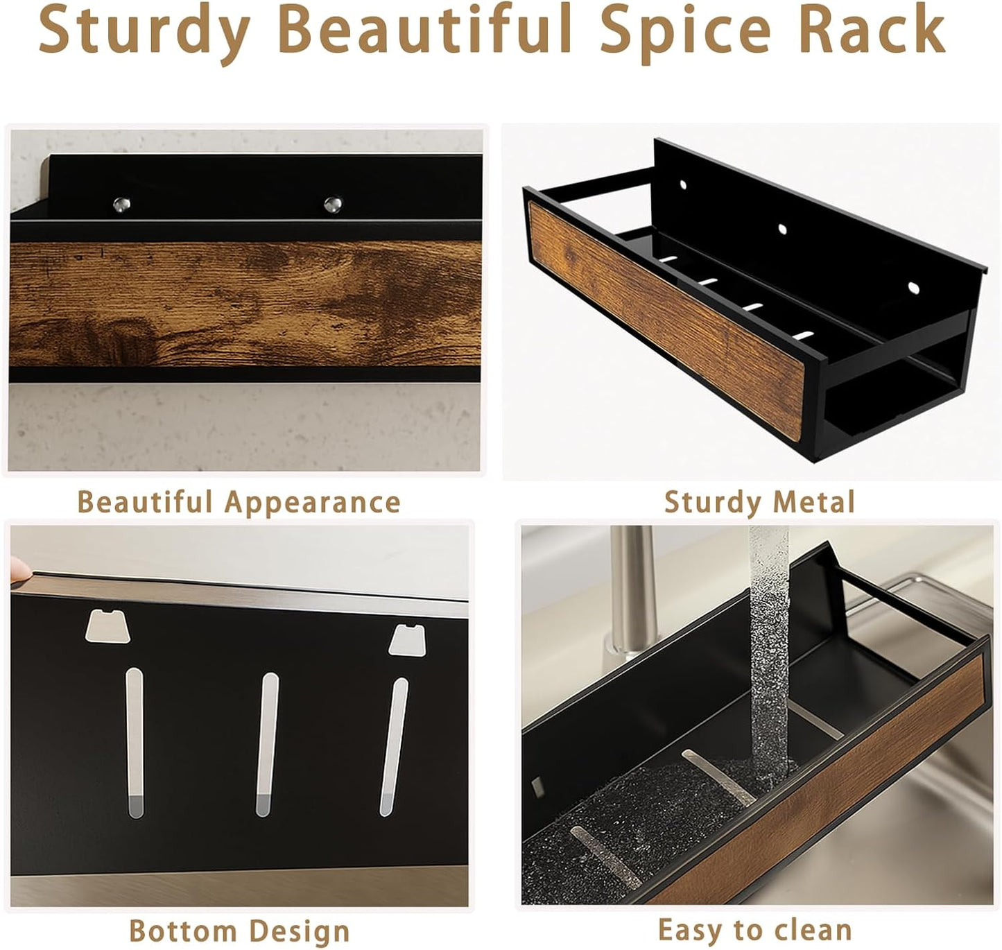 Spice Rack Wall Mount 6 Pack, Space-Saving Seasoning Organizer,Screw or Adhesive Hanging Spice Rack Organizer for Kitchen Cabinet and Wall (Engineered Wooden)