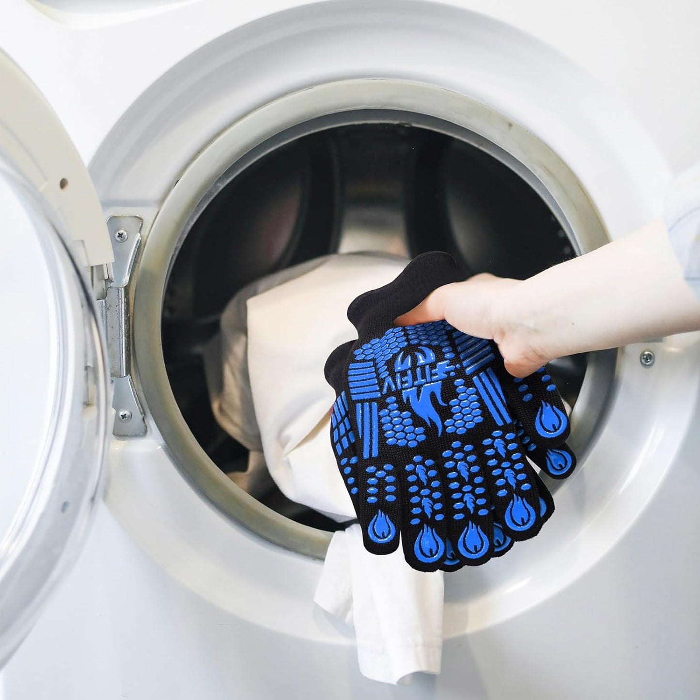 BBQ Gloves, Oven Gloves, 1472°F Extreme Heat Resistant Barbecue Gloves, Silicone Non-Slip Oven Mitts, Kitchen for Cooking, Grilling, and Baking (Blue)