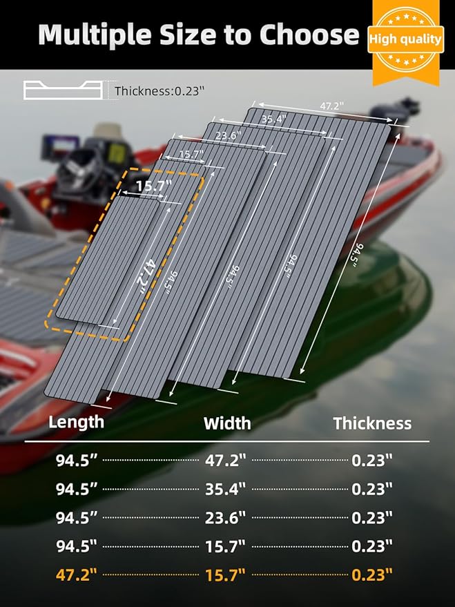 FOCEAN Boat Flooring EVA Foam Boat Decking Faux Teak Marine Flooring Boat Mat Boat Carpet Sheet for Motorboat RV Yacht Kayak Surfboard, 94.5"x 47.2"/35.4"/23.6"/15.7"