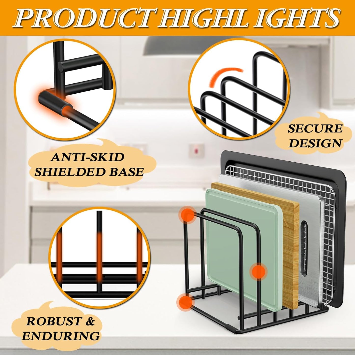 5-Tier Dish Rack & Cutting Board Organizer β 5-Tier Metal Rack for Cutting Boards, Bakeware, Trays β Space-Saving Kitchen Storage, Rust-Resistant Dish Organizer for Cabinets, Countertops & Pantry