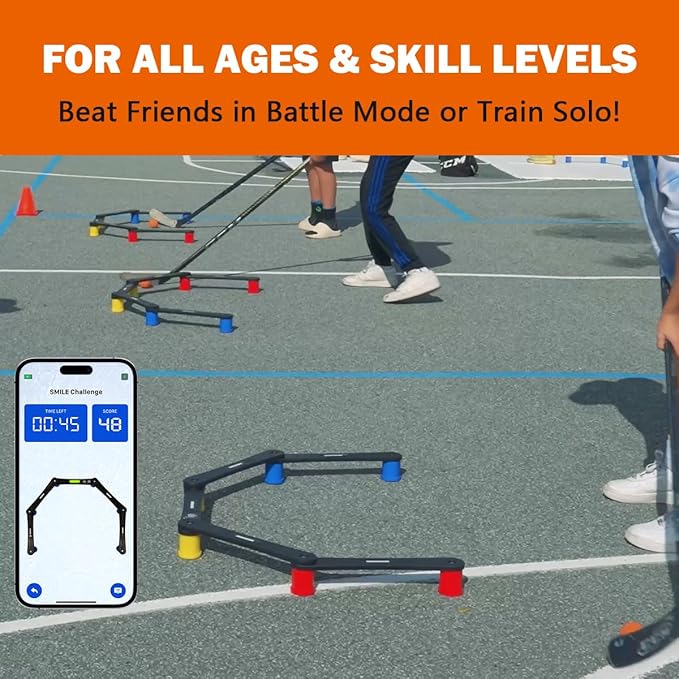 Potent Digital Stickhandling Trainer 2.0 – App-Enabled Hockey Training Aid | Real-Time Feedback, Scoreboard & Timer | Portable On/Off Ice Puck Handling & Reaction Drills