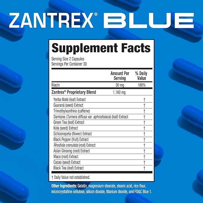Zantrex Blue Energy & Thermogenesis Boost Energy | Weight Management Supplement for Appetite Control, Increased Calorie Burn and Supports GLP-1 Levels | 60 Capsules