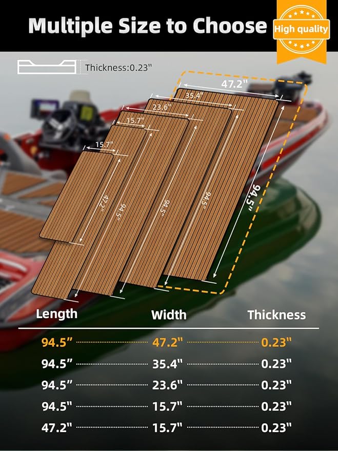 FOCEAN Boat Flooring EVA Foam Boat Decking Faux Teak Marine Flooring Boat Mat Boat Carpet Sheet for Motorboat RV Yacht Kayak Surfboard, 94.5"x 47.2"/35.4"/23.6"/15.7"