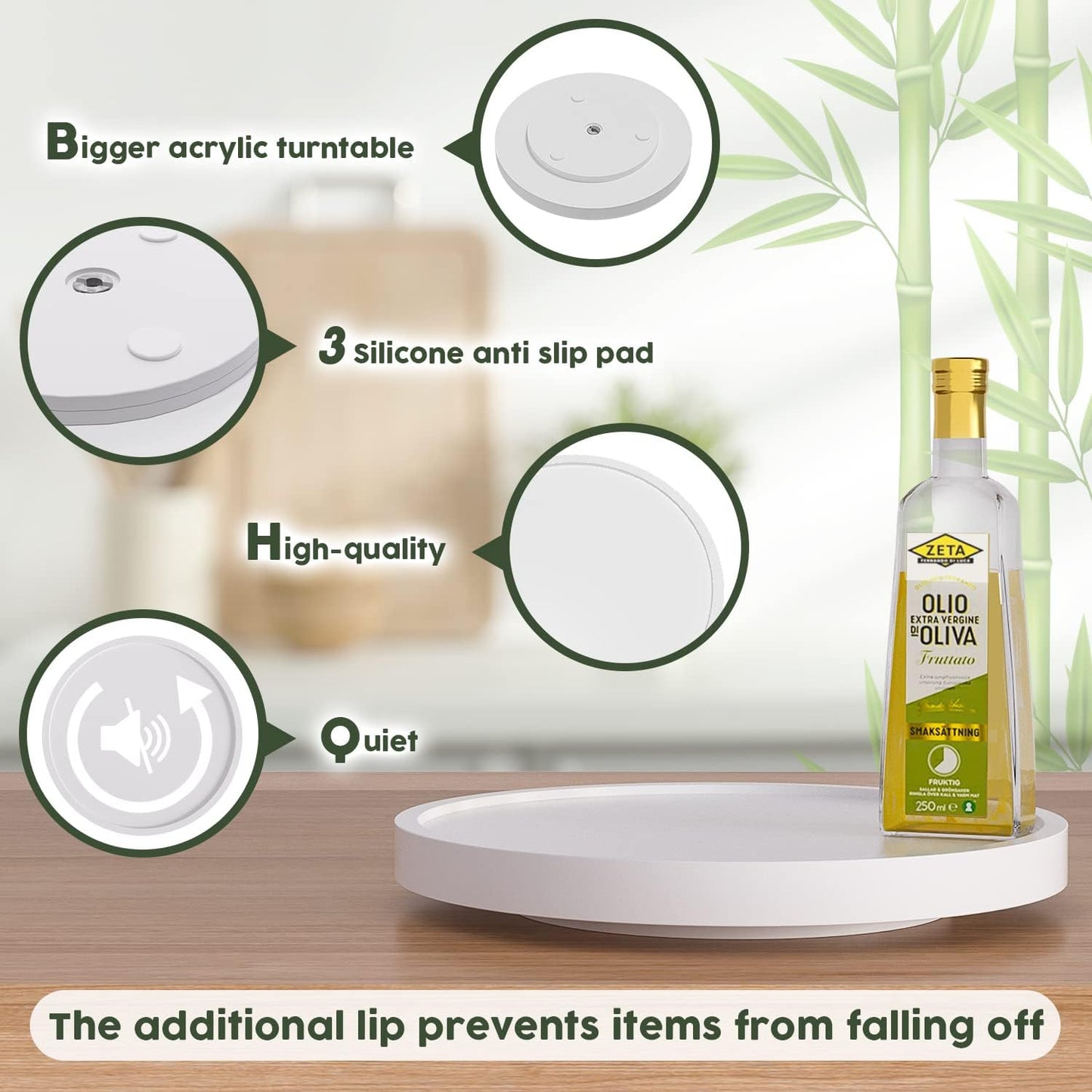 Turntable Vanity Tray 10 Inch for Perfume Candle, Bamboo Kitchen Sink Countertop Organizer for Keep Glass, Sponge and Soap Bathroom Countertop Organizer White