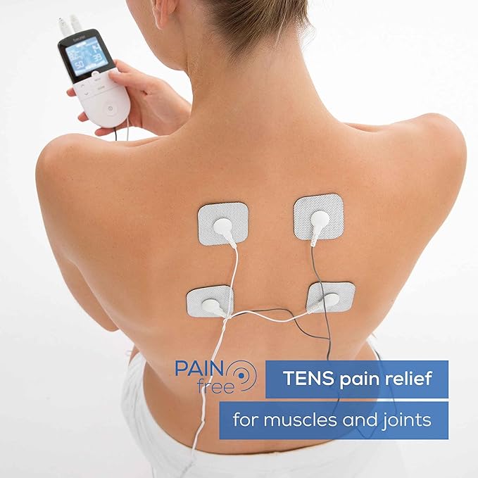 Beurer EM49 Digital TENS & EMS Device for Pain Relief and Muscle Stimulation, 15 TENS Programs, 35 EMS Programs, 2 Adjustable Channels with 4 Self-Adhesive Electrodes