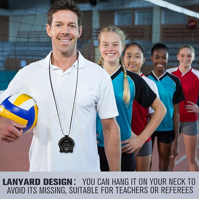 TOODOO 12 Pack Multi Function Digital Stopwatch Timer Bulk Sports Stopwatch with Lanyard Plastic Display Waterproof Date Time Alarm Timer for Coaches Fitness Referees