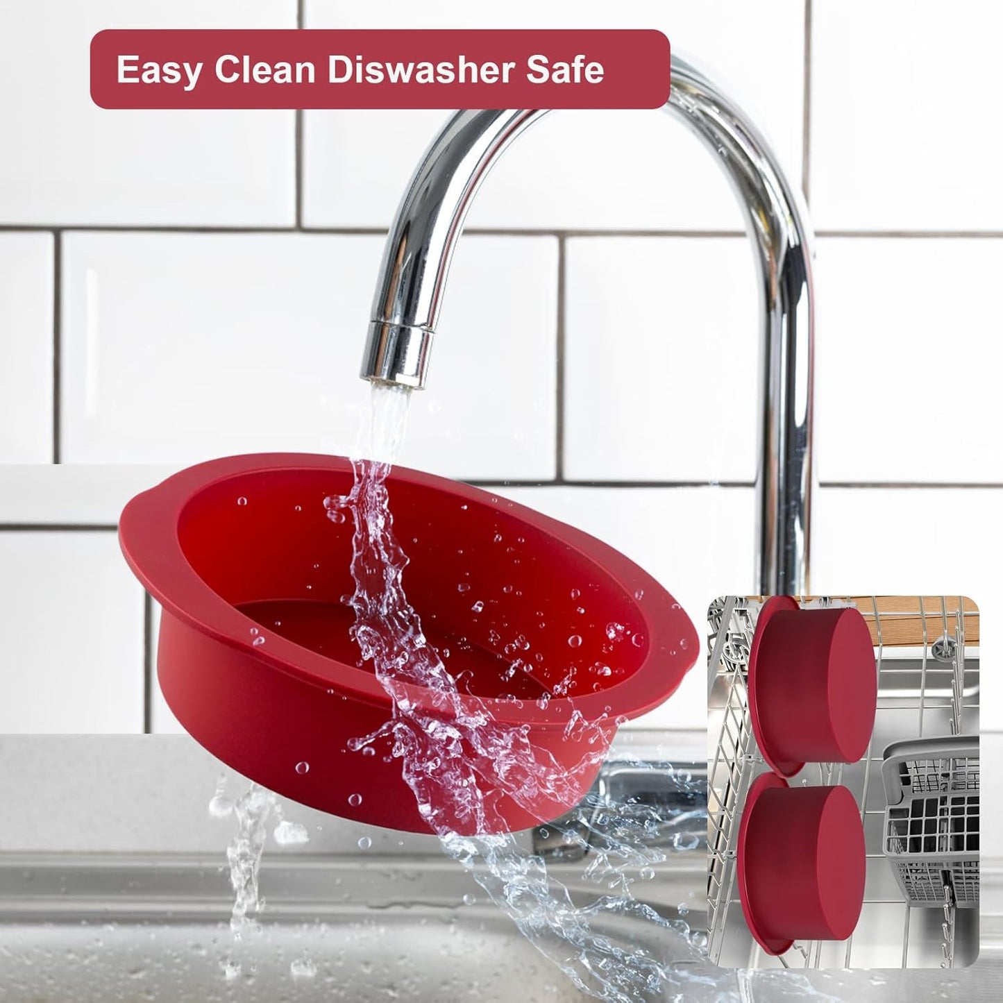 Nalchios 3-Piece Wine Red Silicone Round Cake Pans Set for Baking, Non-stick Flexible Silicone Baking Mold Pans for Layer Cake, Cheese Cake, Chocolate Cake 4+6+8 Inch