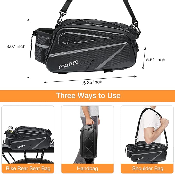 MOSISO Bike Rack Bag, Waterproof Bike Rear Rack Handbag Bicycle Trunk Bag, 14L EVA Mountain Bicycle Rear Seat Storage Saddle Pouch Cycling Luggage Pouch with Shoulder Strap, Black