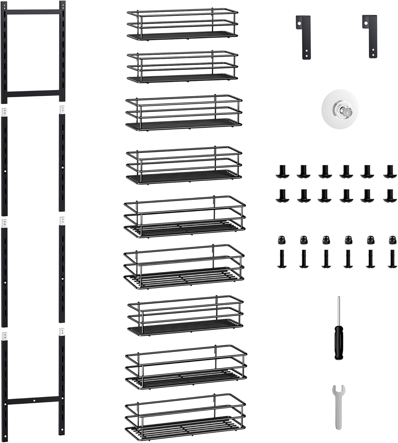 Pantry Door Organizer 12 Inch Wide, 9 Tier Hanging Adjustable Over the Door Spice Rack For Narrow Space,Matt Black
