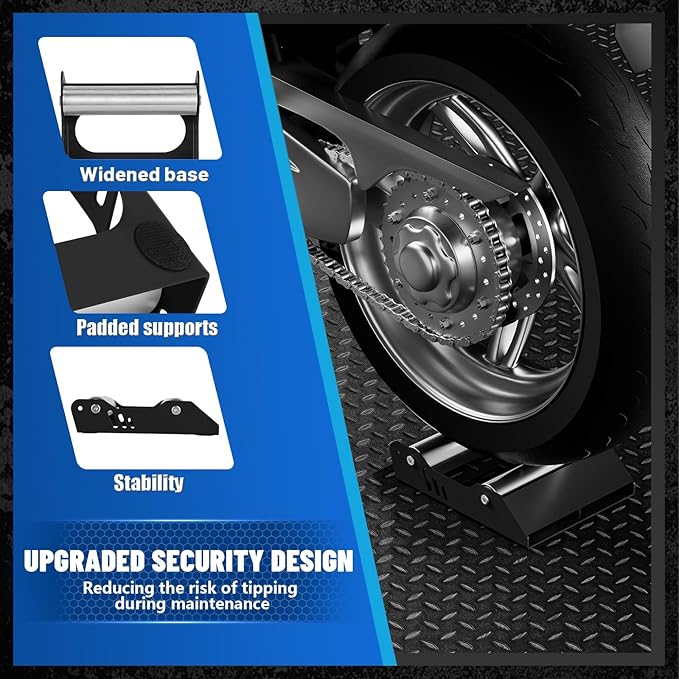 Motorcycle Wheel Cleaning Stand Universal Wheel Roller Stand for Tire Cleaning & Chain Lubrication Heavy Duty Paddock Stand for Street Bike (Motorcycle < 700 LB & Tire Width <260 mm) Black