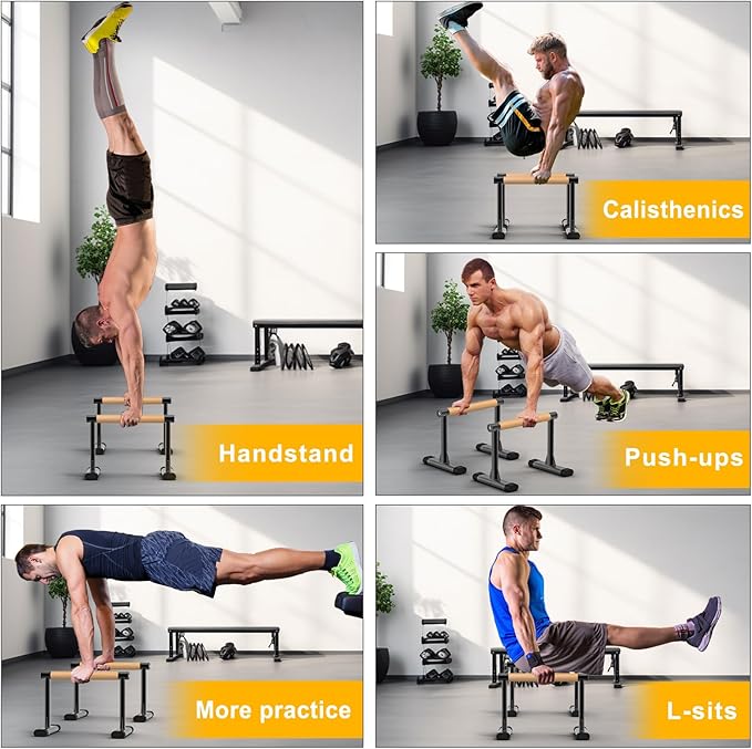 Kipika Parallettes Bars, Push Up Bars & Dip Bar with Comfort Thick Handles, Rock-Free Fitness Equipment for Handstand, L-Sit, Gymnastics & Strength Training, 600lbs Capacity, 12" Height