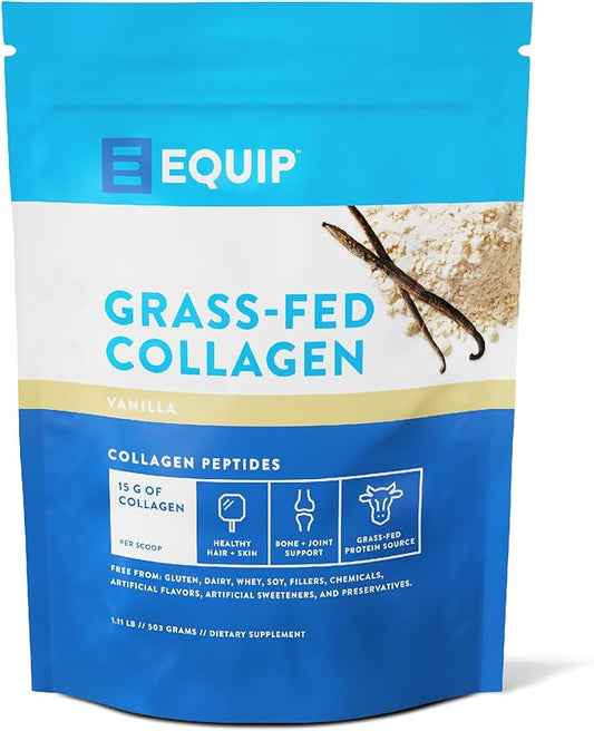 Equip Foods Grass Fed Collagen Powder | Hydrolyzed Bovine Collagen Peptides with Amino Acids | Prime Beef Collagen for Healthy Joints, Skin & Nails | Non-GMO, Paleo Friendly | 30 Servings, Vanilla