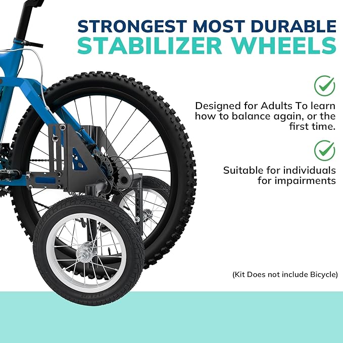Moshay Adjustable Adult Bicycle Bike Stabilizers Training Wheels Fits 24" to 29" - Quality Heavy Duty