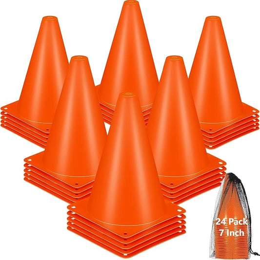 Cones Sports for Kids, Small Training Cones Set for Soccer Practice, 24 Pack 7 Inch Agility Field Cone Marker for Football Basketball Drills, Plastic Multi color Baseball Cone for Outdoor Indoor Games