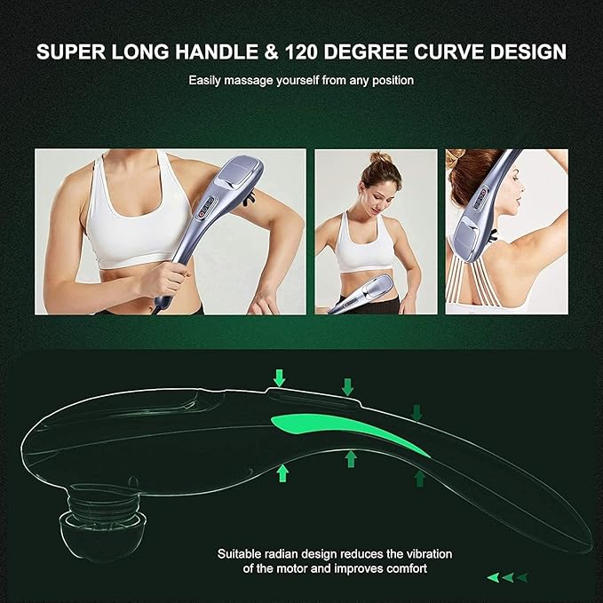 MEGAWISE Handheld Back Massager | Deep Tissue Percussion Massage for Back, Neck, Shoulders, Waist and Legs (Cordless Silver)