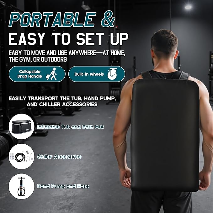 Albott Cold Plunge Tub with 1HP Chiller, Inflatable Ice Bath Tub with App Control, UV/Ozone System, Insulated Lid & Wheels, Full-Body Recovery Tub for Athletes, 150 Gal, 59"x32"x28"