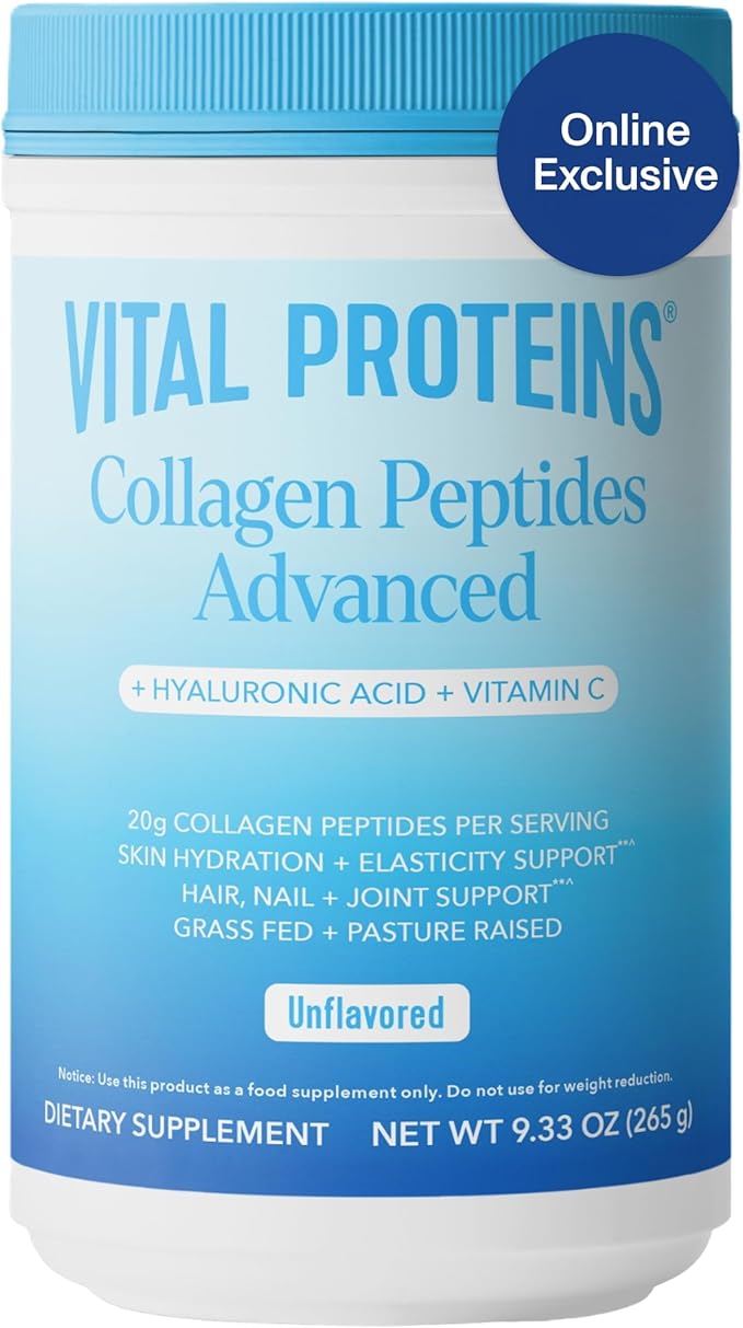 Vital Proteins Collagen Peptides Powder Advanced with Hyaluronic Acid & Vitamin C, Collagen Supplements, Unflavored, 13 Servings
