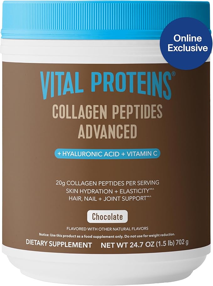 Vital Proteins Collagen Peptides Advanced, Hydrolyzed Peptides with Hyaluronic Acid and Vitamin C - Chocolate Flavor Powder, 24.7oz