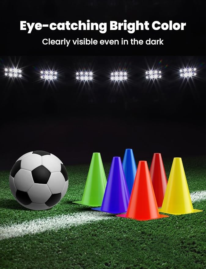 GHB Soccer Cones 7" 9" of 12 24 Pack Disc Soccer Sport Cones Training Field Marker Agility Cones for Basketball, Coaching, Practice Equipment Includes Drills Guide