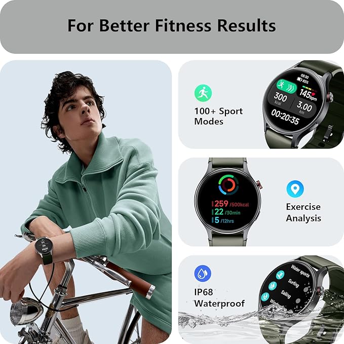 aeac Smart Watch for Women, AMOLED Ultra-Clear Screen Activity Trackers with Heart Rate/Sleep/SpO2 Monitor, Smartwatch for iPhone/Samsung/Android, 110+ Sport Modes (Army Green, S/M/L, Army Green)