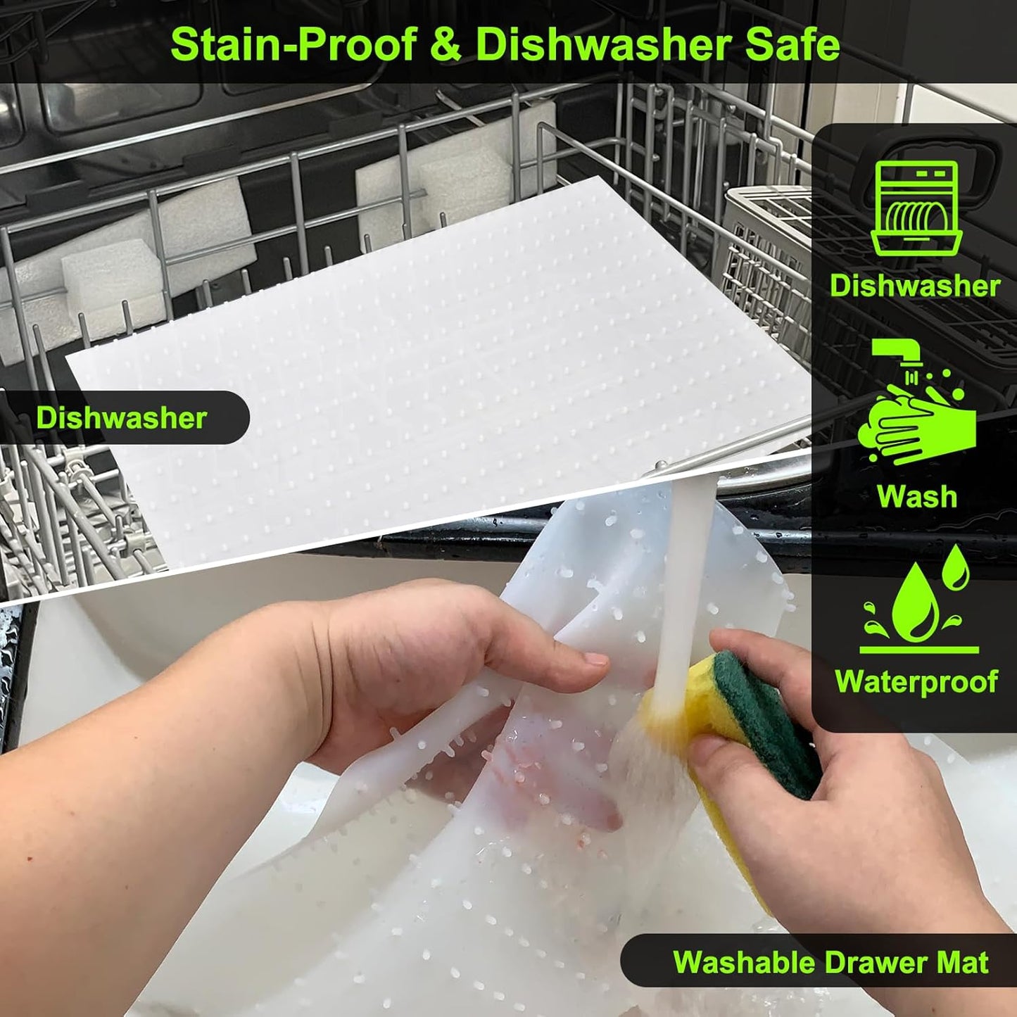 Gosmol Spice Drawer Organizer insert, Adjustable & Non-Slip Silicone Spice Drawer Liner, in Drawer Spice Organizer for Seasoning Jars and Spices Bottles -White