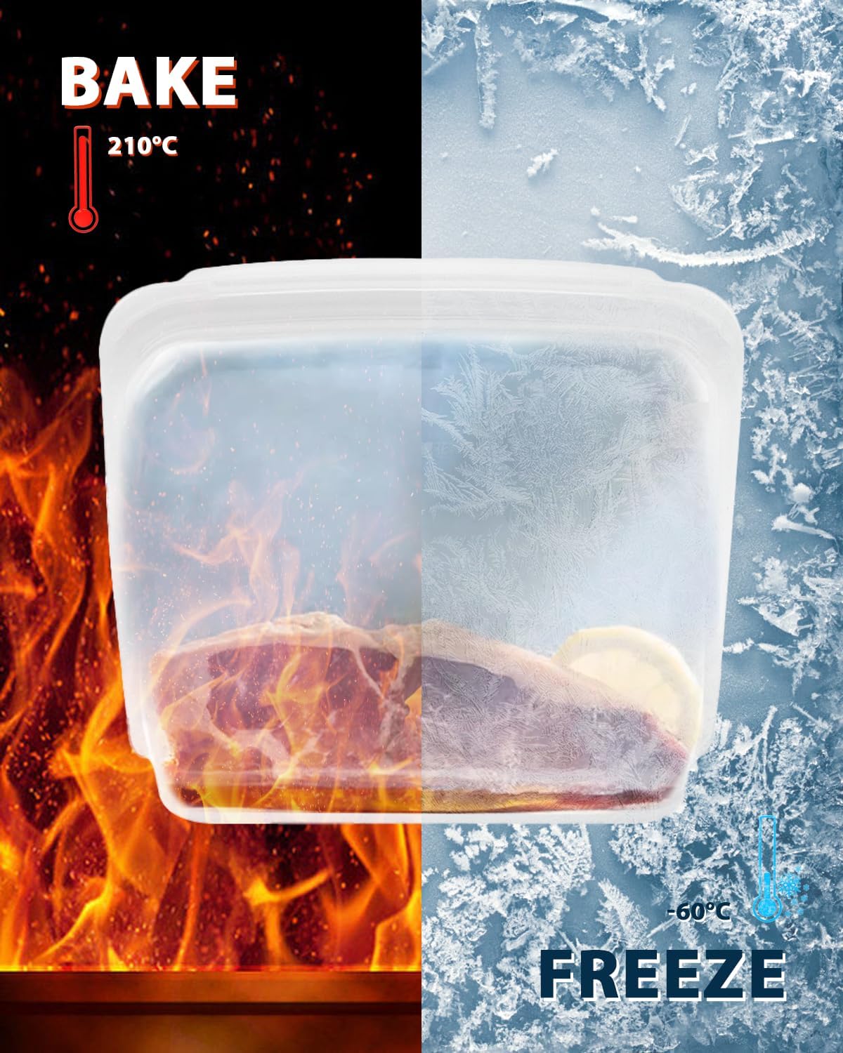 Reusable Silicone Storage Bags, 4Pack Snack Sandwich Sandwich Bags, Endurables Seal-Top Silicone Bags for Food Storage, Freezer, Microwave, Oven, Dishwasher Safe (Clear & Rose Quartz)