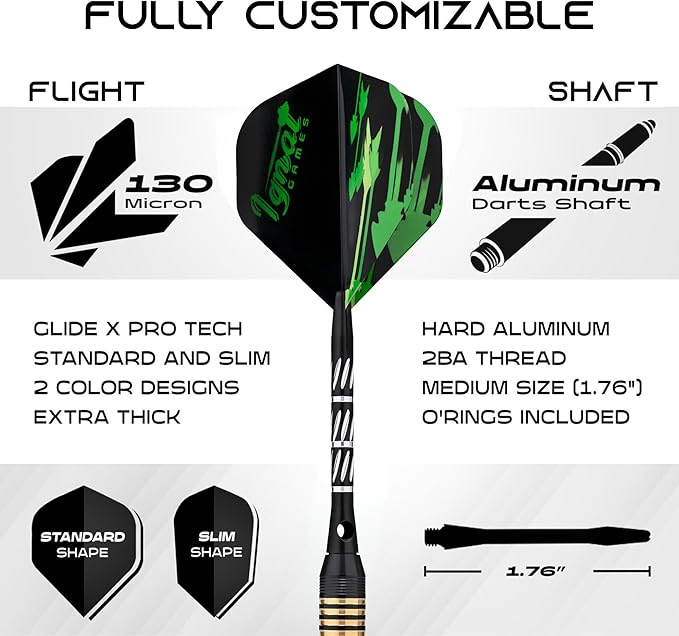 IgnatGames Premium Steel Tip Darts – 3/6/12 Pack Brass Barrels with Aluminum Shafts, 16 GlideXPro Flight Set, Tool Kit & Giftable Case