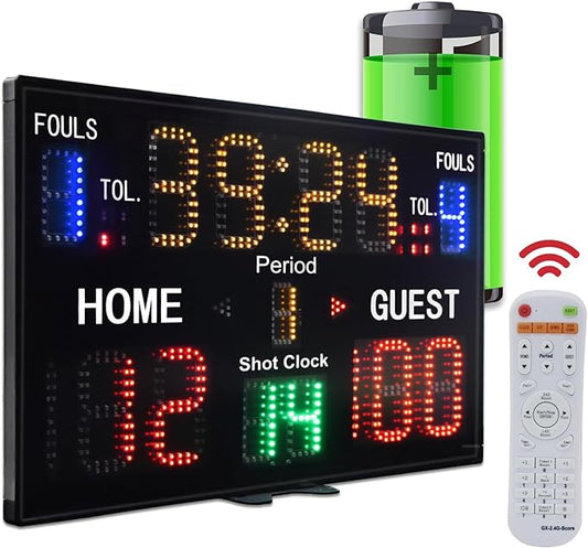 YZ LED Basketball Scoreboard with Shot Clock, Digital Scoreboard with Remoe, Electronic Scoreboard with Timer Clock, Digital Score Keeper Outdoor