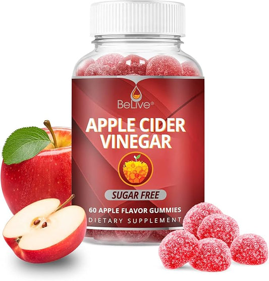 BeLive Apple Cider Vinegar Gummies - ACV Gummies Without Sugar I Detox & Cleanse Digestive Health I Alternative to Capsules, Vegan, Keto Friendly, Non-GMO, Gluten Free | 60 Ct