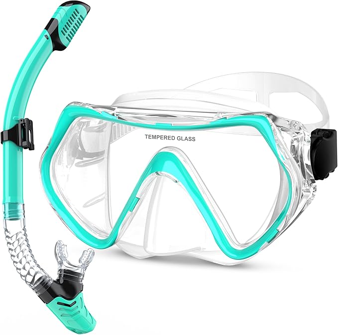 Snorkeling Gear, Dry Snorkel Set180° Panoramic Wide View,Anti-Fog Scuba Diving Mask, Professional Snorkeling Gear for Free Breathing, Swimming, Diving