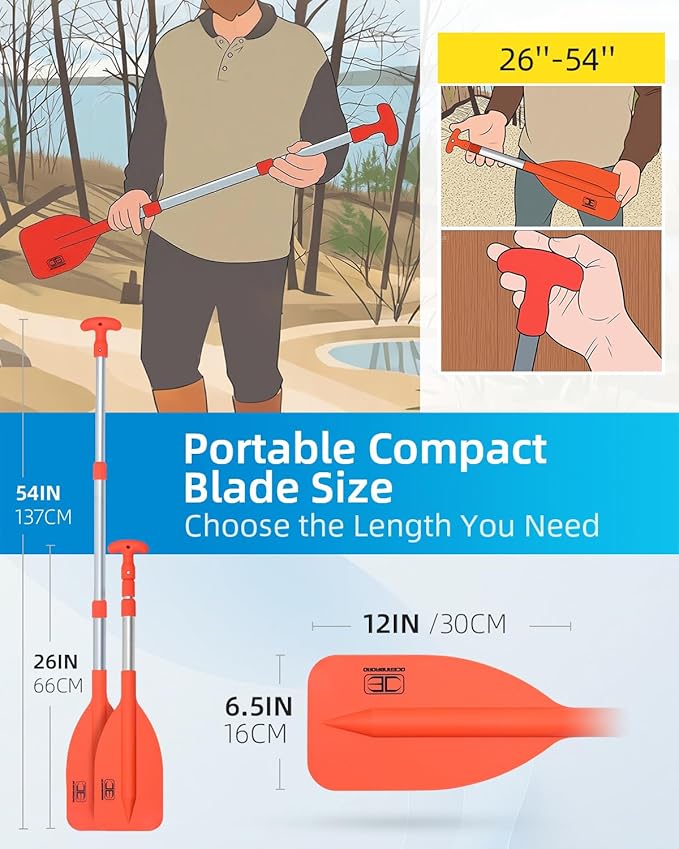 OCEANBROAD Telescoping Emergency Paddle 21''-42''(Assembling Required)/26''-54'' Aluminium Shaft for Kayaking Boating Canoeing River Tubing