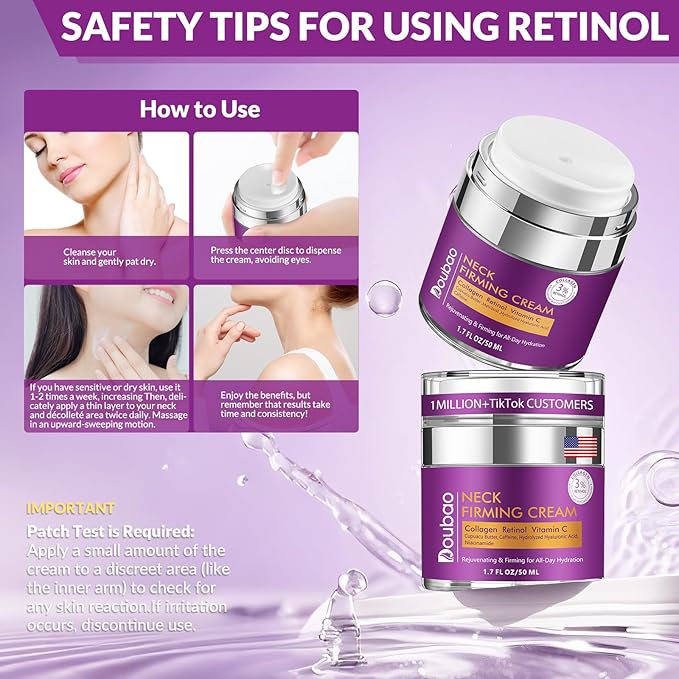 Advanced Neck Firming Cream – 3% Retinol & Hyaluronic Acid for Wrinkle Reduction, Lifting & Skin Tightening – Anti-Aging Moisturizer for Face, Neck & Décolleté – Deep Hydration, 3.4 FL(2 bottle)