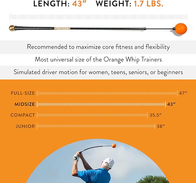 Orange Whip Golf Swing Trainer Aid Patented & Made in USA for Improved Rhythm, Flexibility, Balance, Tempo, and Strength *American Made*