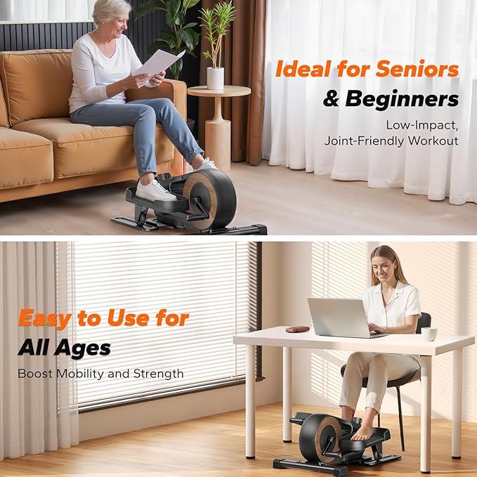 MERACH Sitting Under Desk Elliptical Machine, Leg Exerciser While Sitting for Seniors, Seated Pedal Exerciser, Quiet & Portable Pedal Exerciser with 8 Resistance Levels, Work from Home Fitness