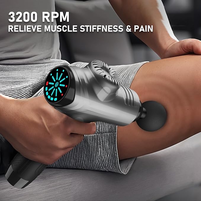 RAEMAO Massage Gun, Handheld Electric Deep Tissue Muscle Massager for Athletes for Pain Relief Attaching 8 Replacement Heads, Percussion Massager with 10 Speeds, Father's Day Gifts, Grey