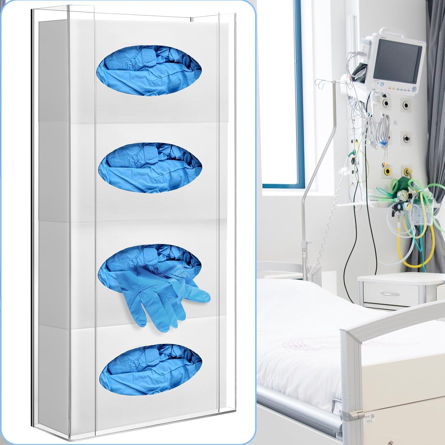 Weysat Wall Mounted Acrylic Glove Box Holder Double Dispenser Floating Glove Box Organizer Storage Rack for 4 Boxes for Kitchen Cleaning Closet Lab Exam Office (21.1 h x 10.2 W x 3.5 D)