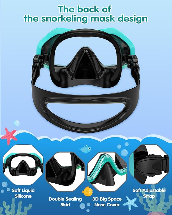 W WSTOO Kids Swim Goggles with Nose Cover,Snorkel Diving Swimming Mask for Youth 5-15,HD 3-Window Wide Vision Anti-Shattered Lens Anti-Fog&Leak