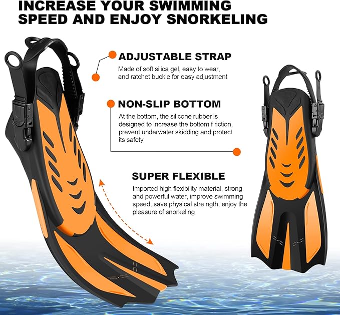 Odoland Kids Snorkeling Packages Snorkel Set, Dry Top Snorkel Mask with Adjustable Swim Fins for Boys and Girls Age 7-14
