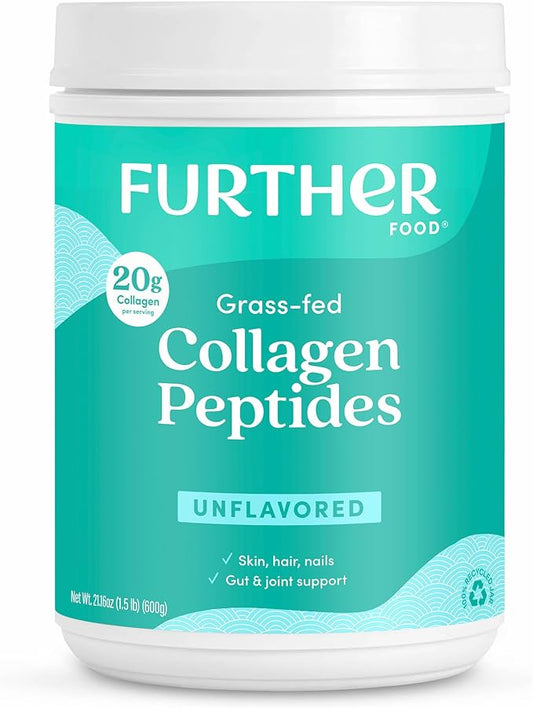 Further Food Unflavored Collagen Peptides Powder, Grass-Fed Pasture-Raised Hydrolyzed Type 1 & 3 Protein Gut Health