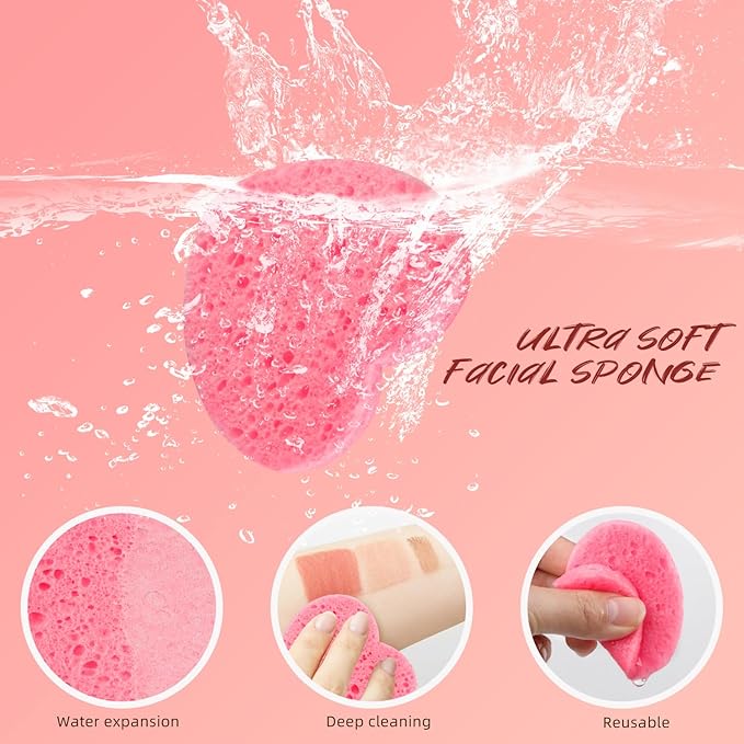 50-Count Heart Shape Compressed Facial Sponges, 100% Natural Cosmetic Spa Sponges for Facial Cleansing for Daily Facial Cleansing, Exfoliating Mask, Makeup Remover. Ideal for Home and Travel.
