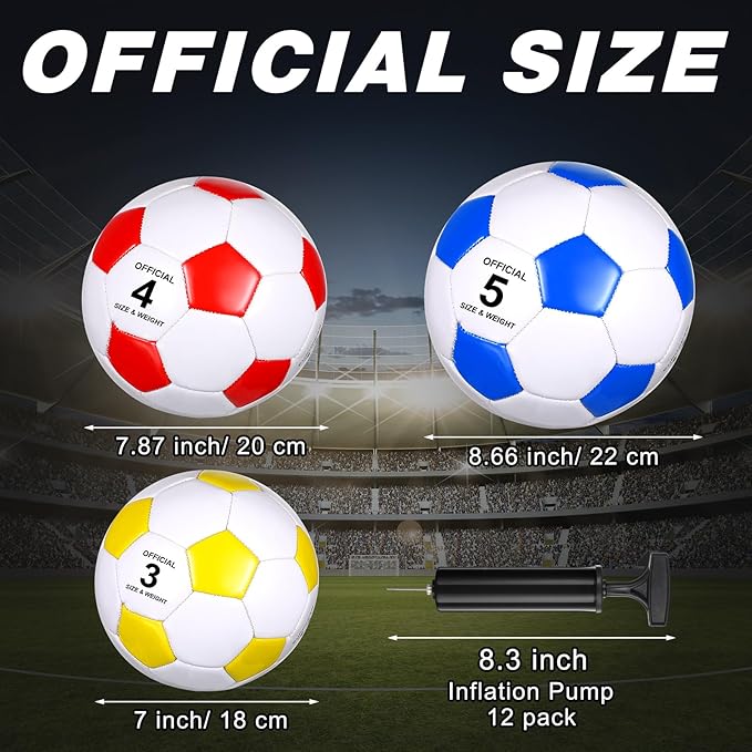 12 Pack Operation Christmas Bulk Items Soccer Ball with Pump Needles, Official Size 3/4/5 Soccer Ball Deflated Gift for Christian Charity Donation Training Practice