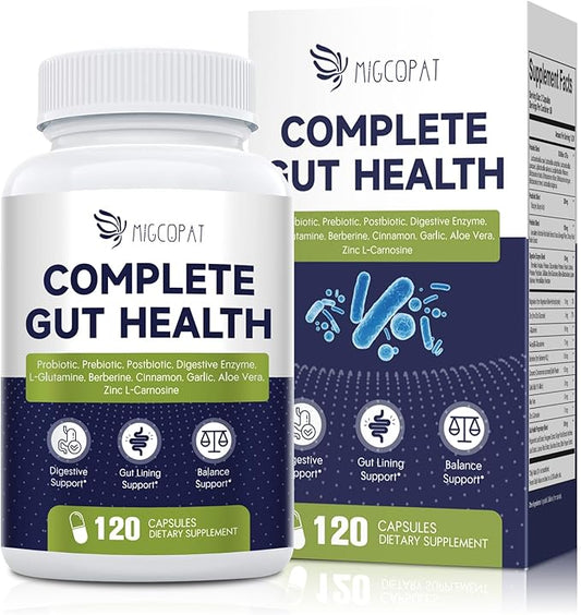 Probiotic Prebiotic, Postbiotic & Digestive Enzymes for Digestive Health, 80 Billion CFU Probiotics Complete Gut Support with Berberine, Cinnamon, L-Glutamine, for Men & Women, 120 Capsules
