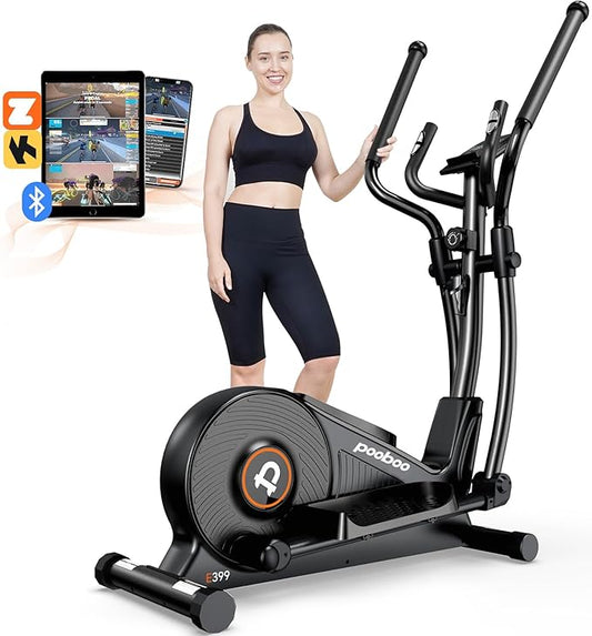 pooboo Elliptical Machine, Elliptical Exercise Machine with 16-Level Resistance&Hyper-Quiet Magnetic Driving System, Elliptical Machine for Home with LCD Monitor&15.5IN Stride, 350LBS Weight Capacity