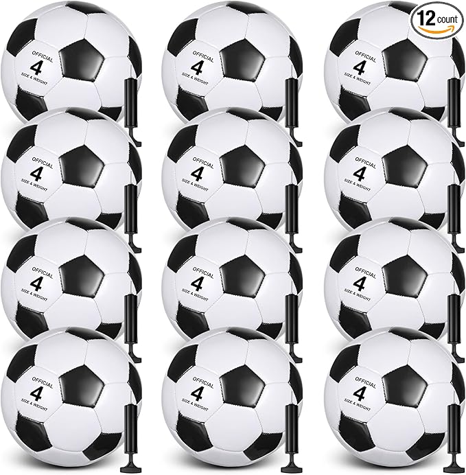 12 Pack Operation Christmas Bulk Items Soccer Ball with Pump Needles, Official Size 3/4/5 Soccer Ball Deflated Gift for Christian Charity Donation Training Practice
