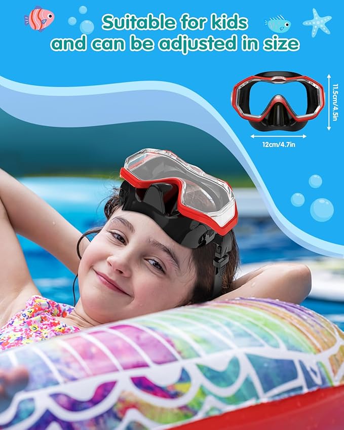 W WSTOO Kids Swim Goggles with Nose Cover,Snorkel Diving Swimming Mask for Youth 5-15,HD 3-Window Wide Vision Anti-Shattered Lens Anti-Fog&Leak