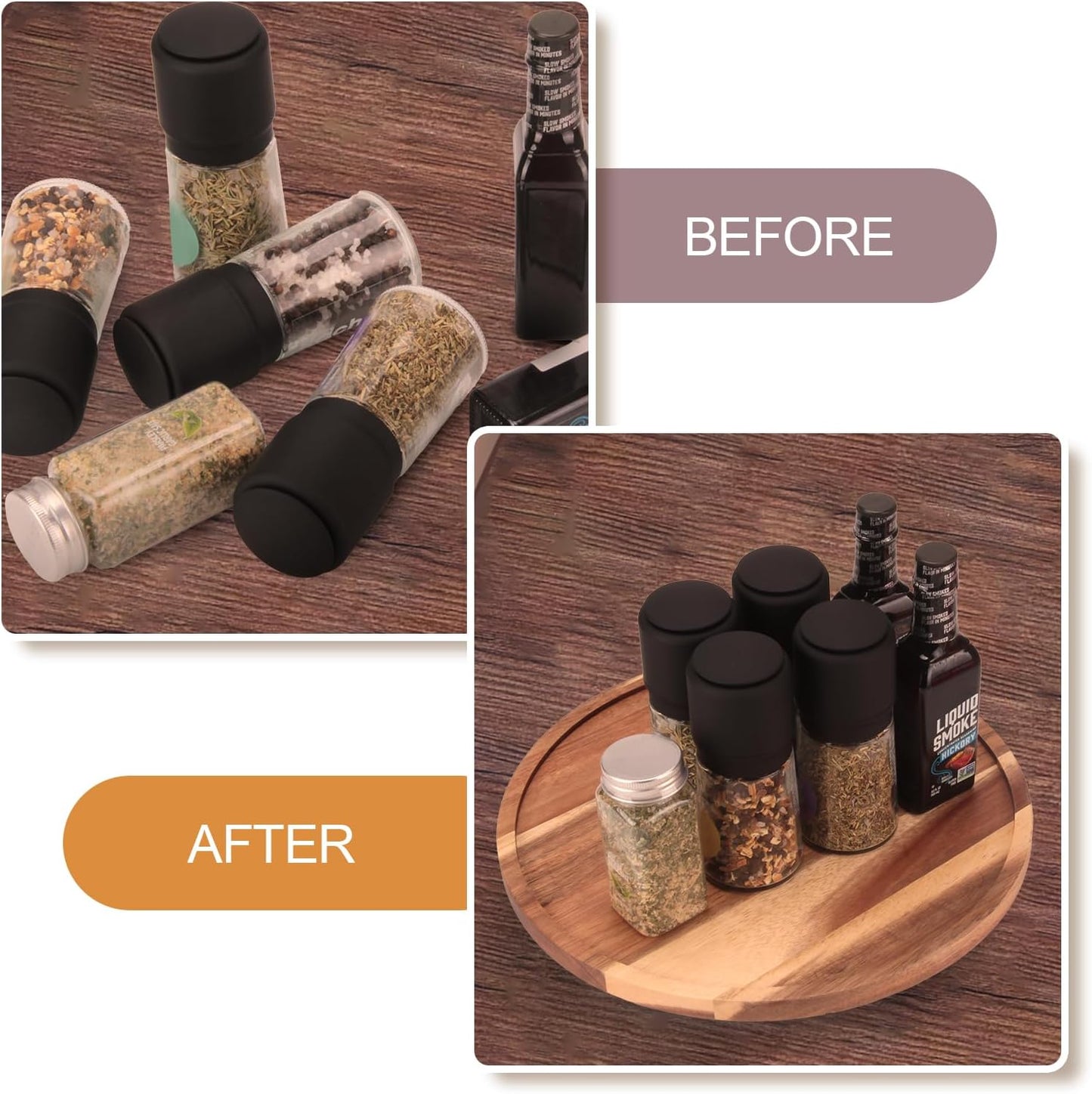 12 inch Wooden Lazy Susan Turntable for Cabinet, Acacia Lazy Susan Organizer for Table Top, Cabinet Fridge, Countertop, Pantry