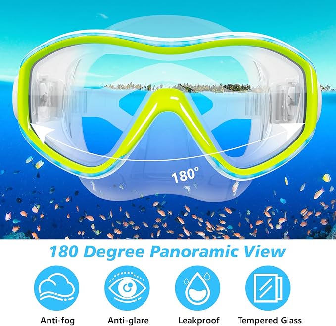 GoseWave Snorkeling Gear for Kids, Kids Snorkel Set for Ages 5-15, Anti-Fog Diving Mask and Dry Top Snorkel Set, Unisex Swimming Goggles with Nose Cover