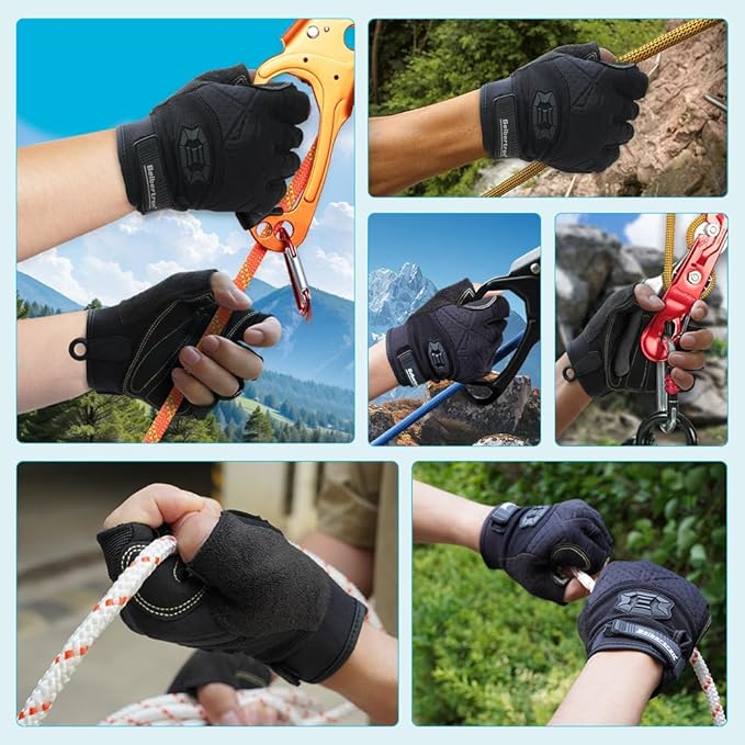 Seibertron Full or Half Finger Padded Palm Lightweight Breathable Climbing Rope Gloves for Climbers, Rock Climbing, Rescue, Adventure, Sailing, Kayaking, Outdoor Sports