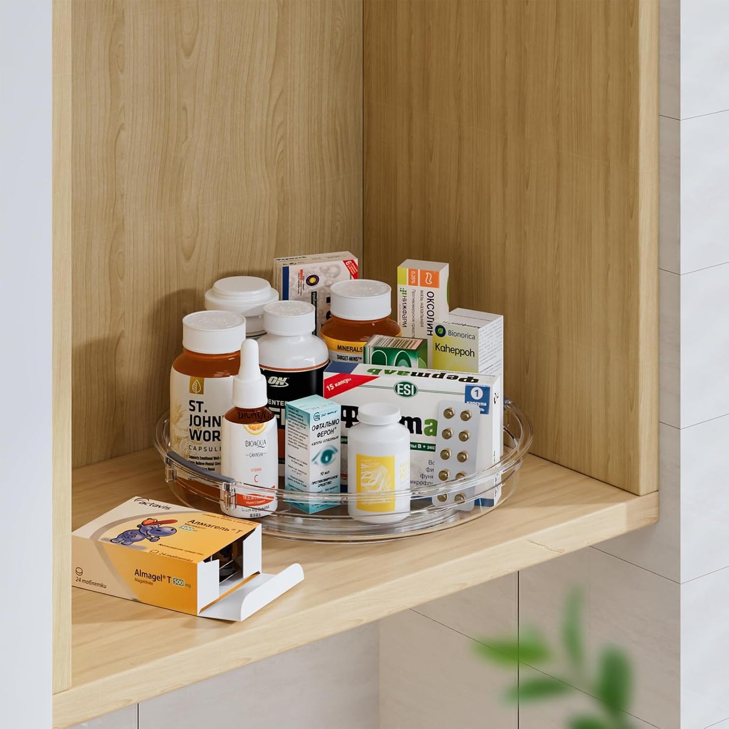 LAMU 4 Pack 9.25in Lazy Susan Organizer, Clear Lazy Susan Turntable for Cabinet, Refrigerator, Table Top, Kitchen, Bathroom, Pantry Organizers and Storage