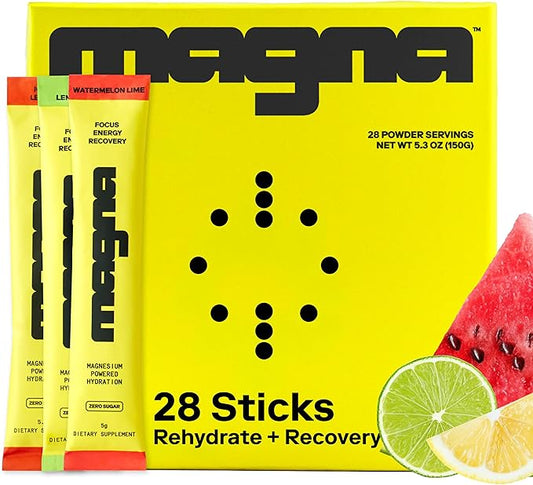 Magna Electrolyte Powder Drink Mix for Hydration, Energy & Focus Support with Magnesium L Threonate, Malate & Glycinate, Sodium, Potassium, Vitamin D, B6 & B12, Variety Pack, 28 Servings